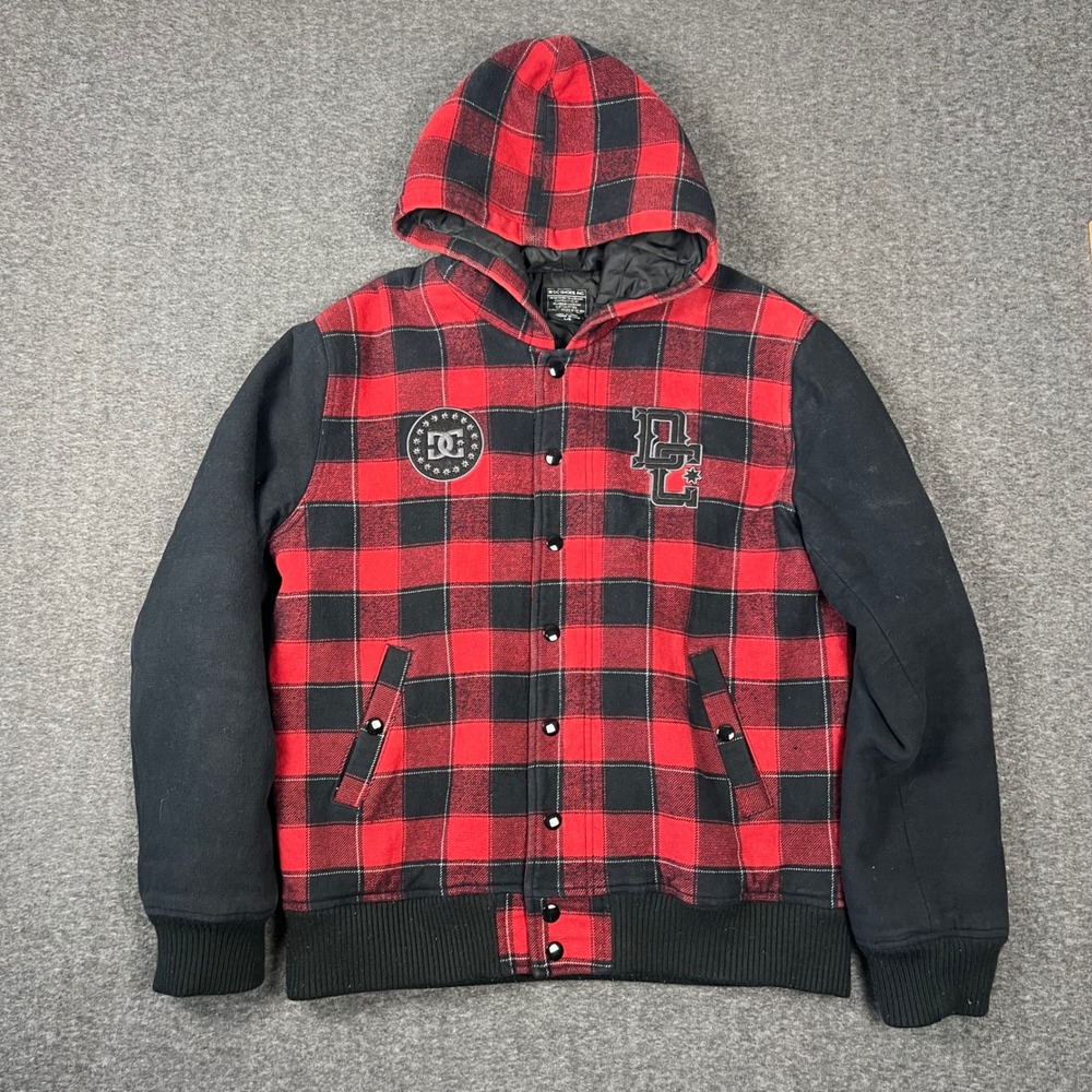 DC Shoes Hooded Flannel Plaid Jacket Mens Large Plaid Quilted Buffalo Check